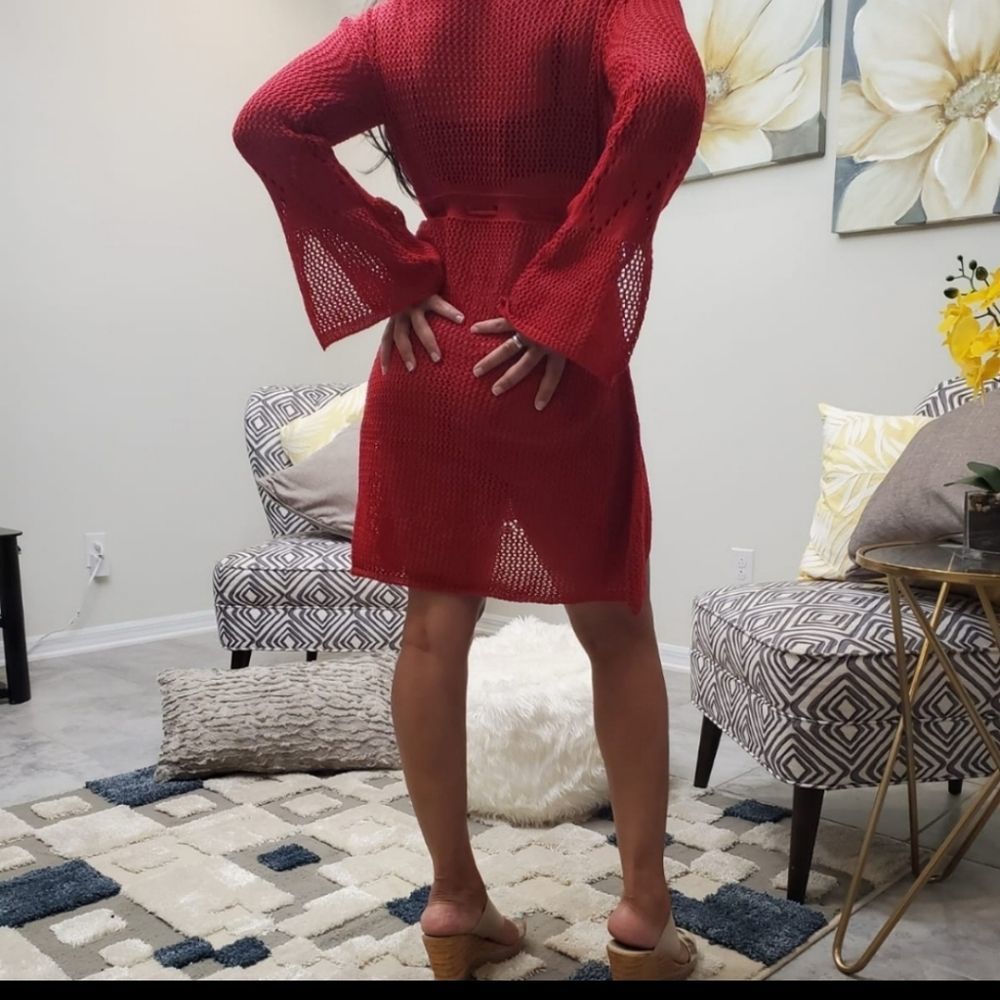 New Knitted Hollow Beach Blouse Crochet Cover Up Lace Hollow Swimsuit Beach - Picture 3 of 3